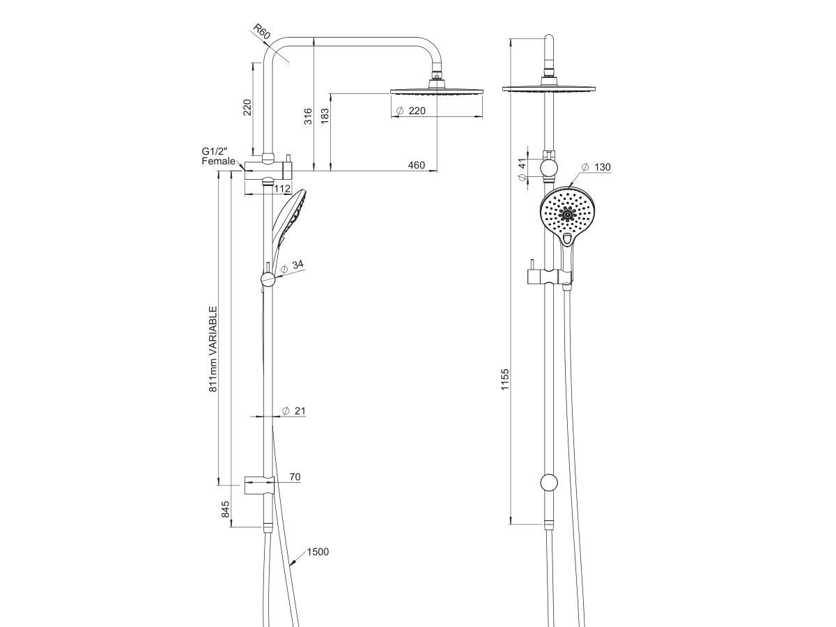 Posh Domaine Twin Rail Shower CP (3*)