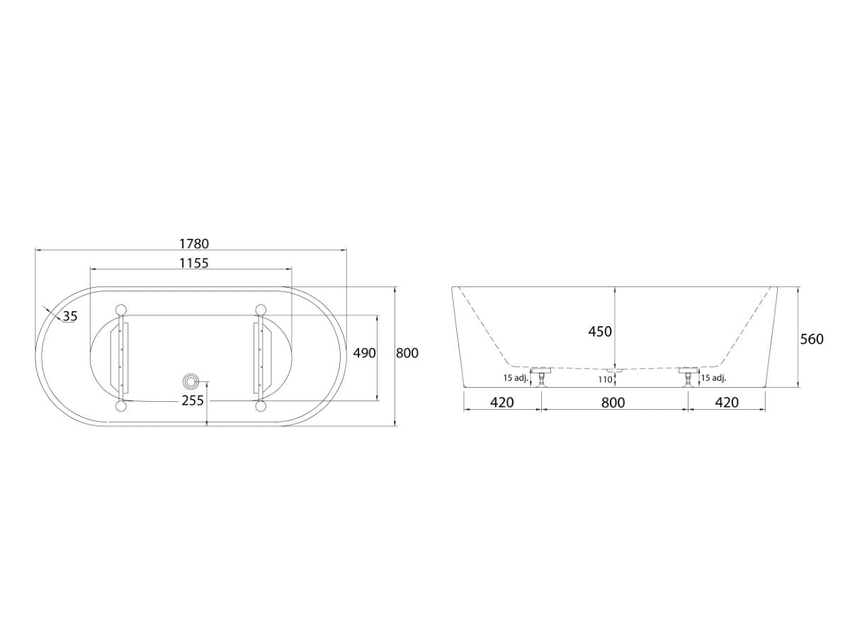 Posh Solus F/Stand Bath 1780x800x560 WH