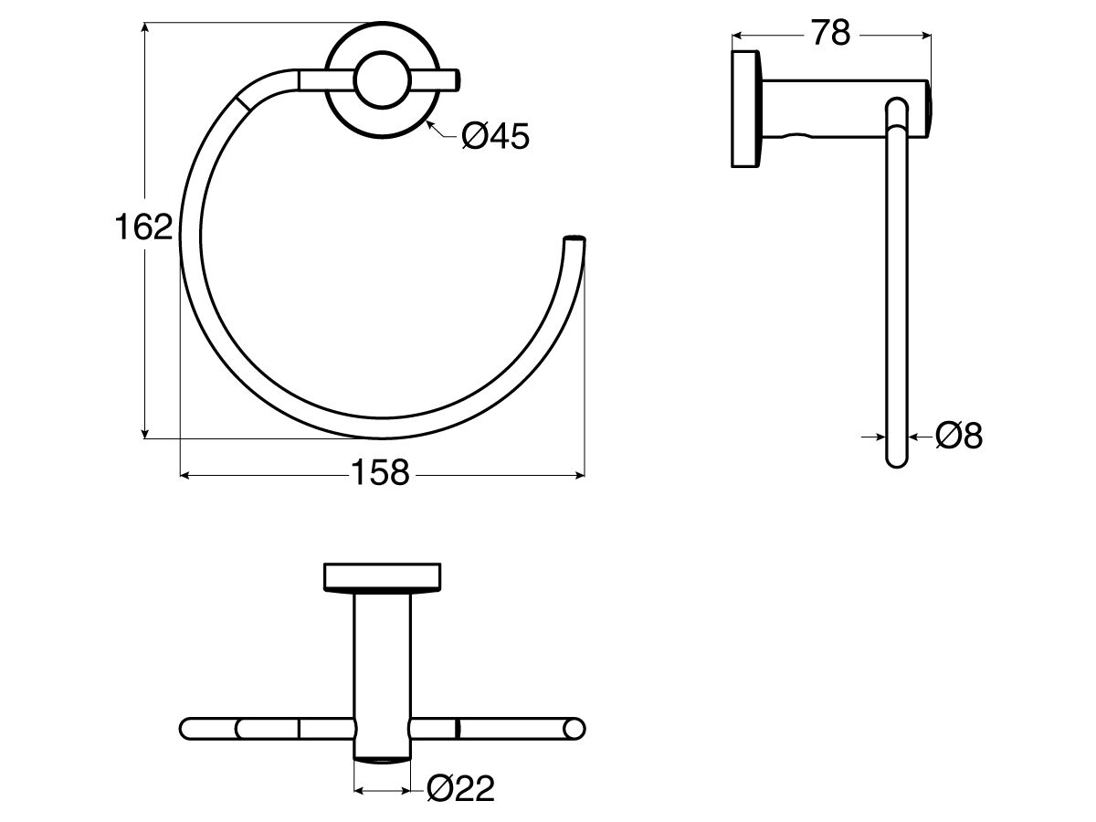 Posh Solus Mk2 Guest Towel Ring Chrome