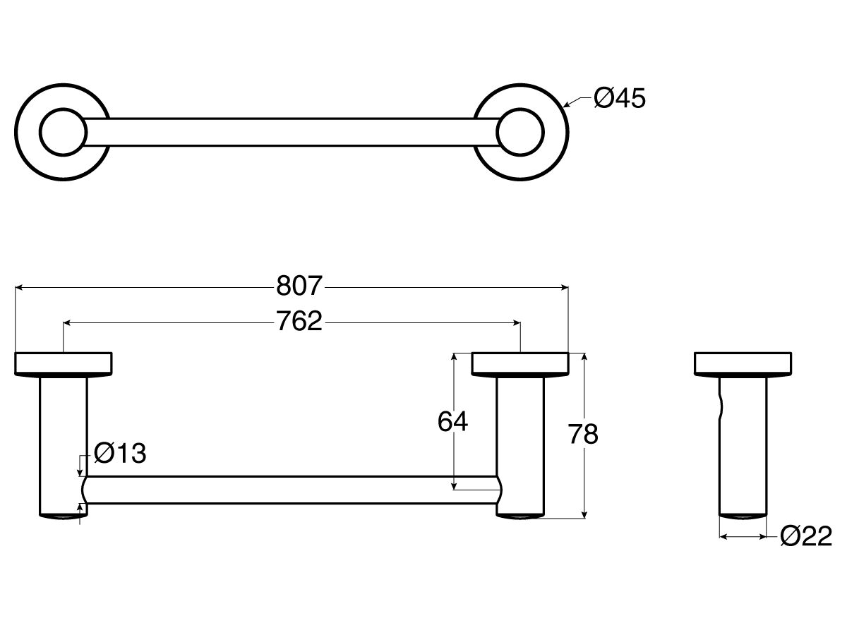 Posh Solus Mk2 Single Towel Rail 750 CP