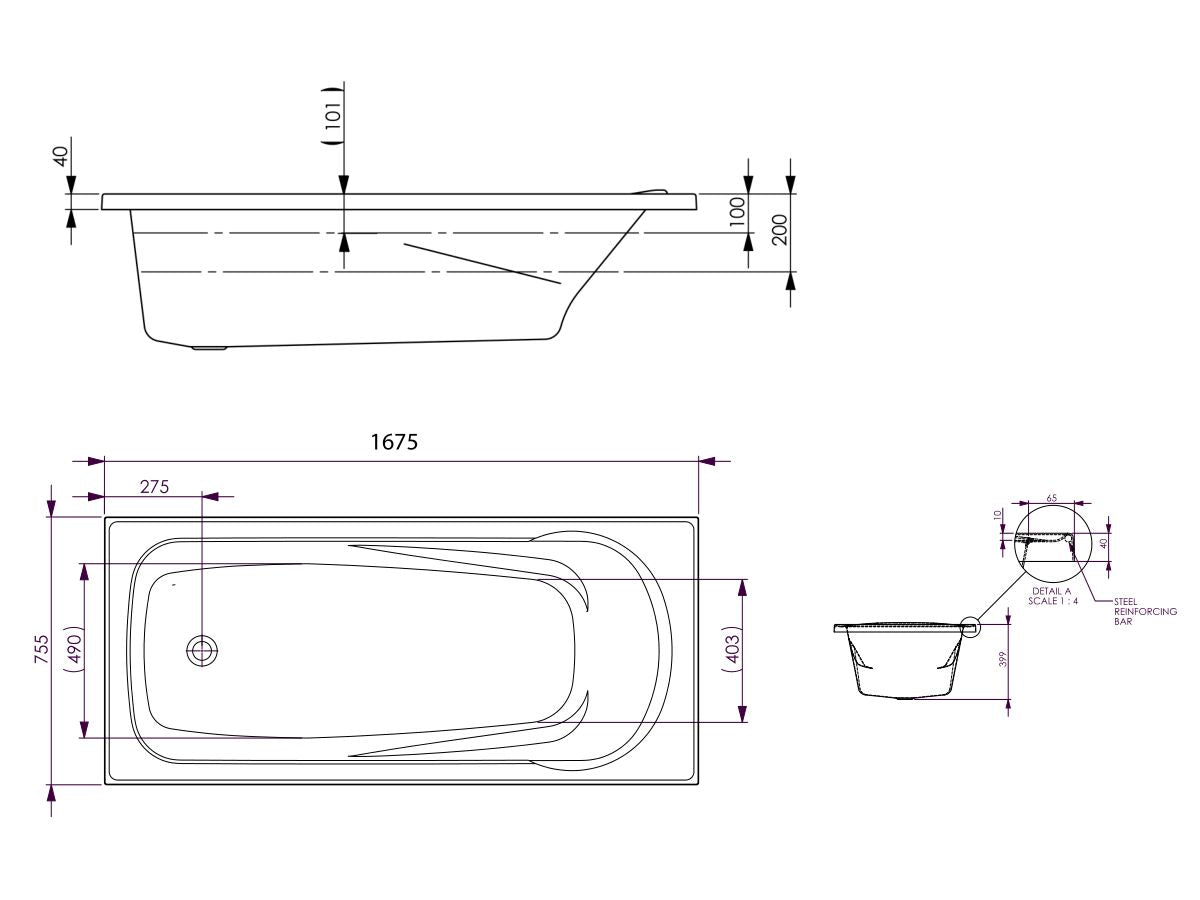 Posh Solus Mk2 Rect Bath Only 1675x755