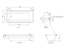 Base Acrylic Bath 1650 x 715 x 380mm White