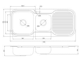 Base MK3 1 &amp; 3/4 Bowl Sink 1 Taphole Left Hand Bowl 1200mm Stainless Steel