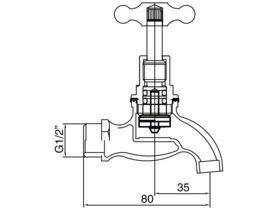 Bib Plain Male T-Head Rough Brass (O-Ring) 15mm