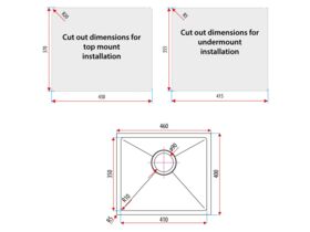 Everhard Squareline Plus Single Bowl Undermount / Top Mount Sink Stainless Steel 460mm x 400mm x 200mm