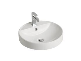 Kado Lux Round Semi Inset Basin 1 Taphole 460mm White with Overflow