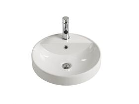 Kado Lux Round Semi Inset Basin 1 Taphole 460mm White with Overflow