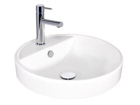 Kado Lux Round Semi Inset Basin 1 Taphole 460mm White with Overflow