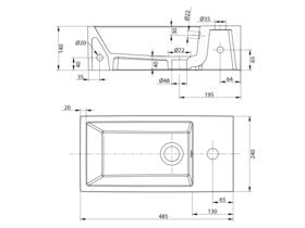 Posh Solus Mini Wall Basin with Fixing Bolts 485mm 1 Taphole Right Handed